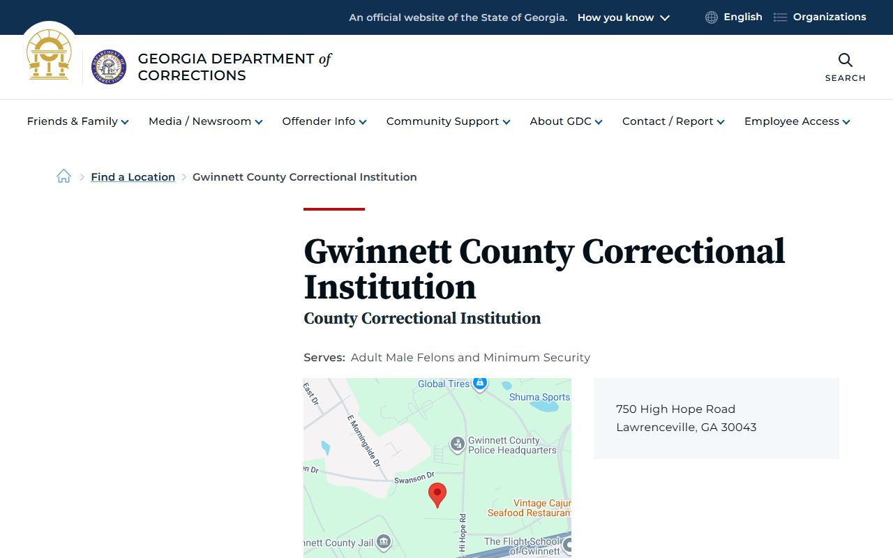 Gwinnett County Correctional Institution offender search and population details