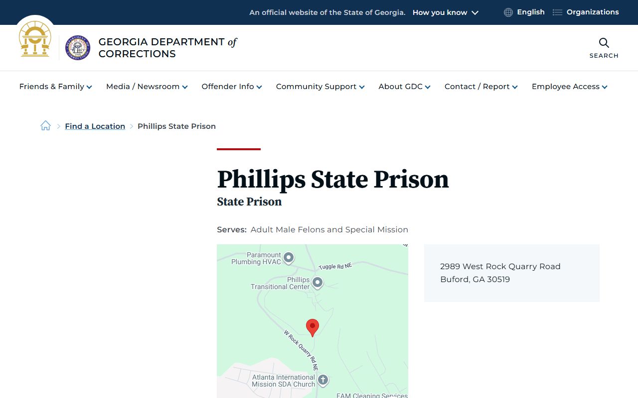 Phillips State Prison GDC offender lookup and inmate population details