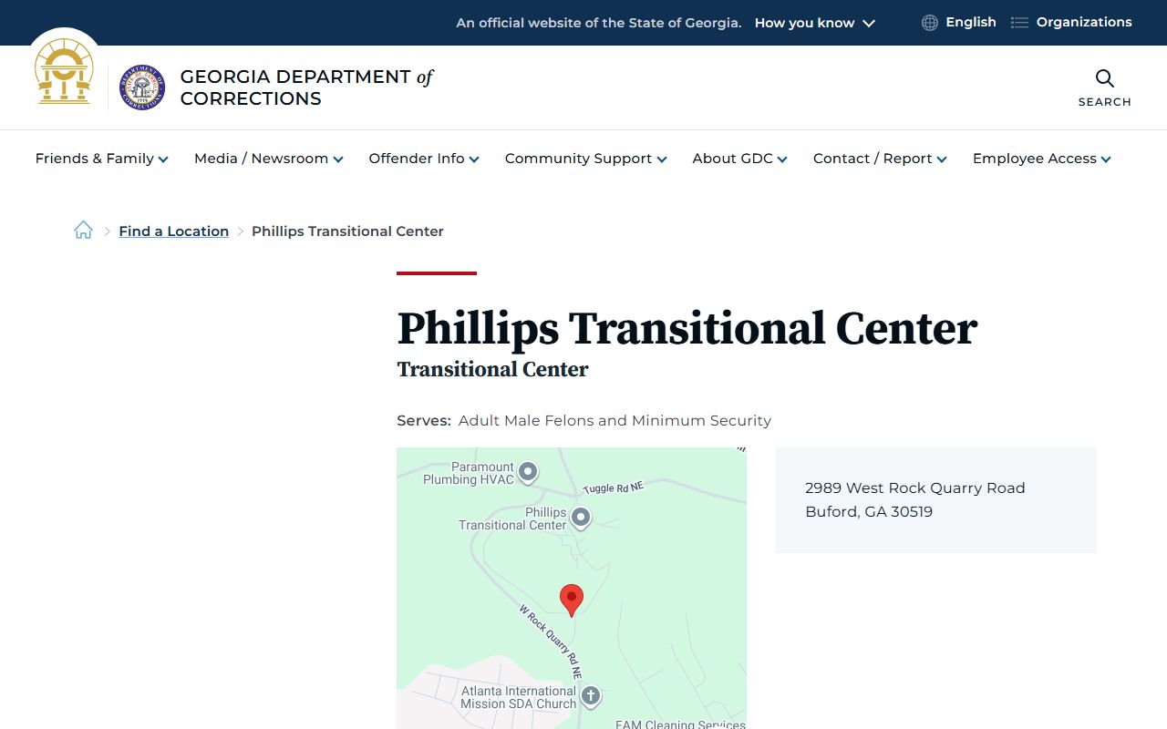 Phillips Transitional Center GDC reentry and work release offender lookup details