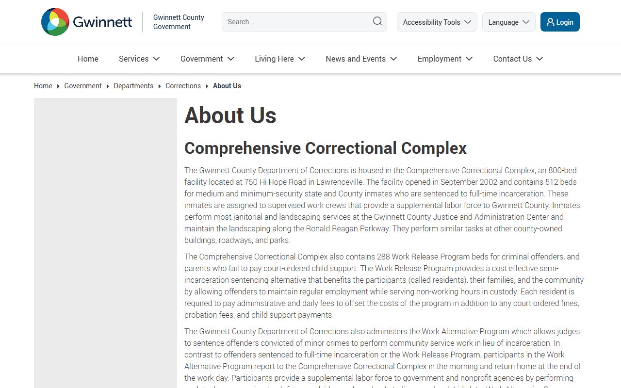 Gwinnett Comprehensive Correctional Complex work release and inmate population details